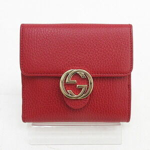 Gucci Interlocking GG Double Hook Bifold Wallet Red Leather